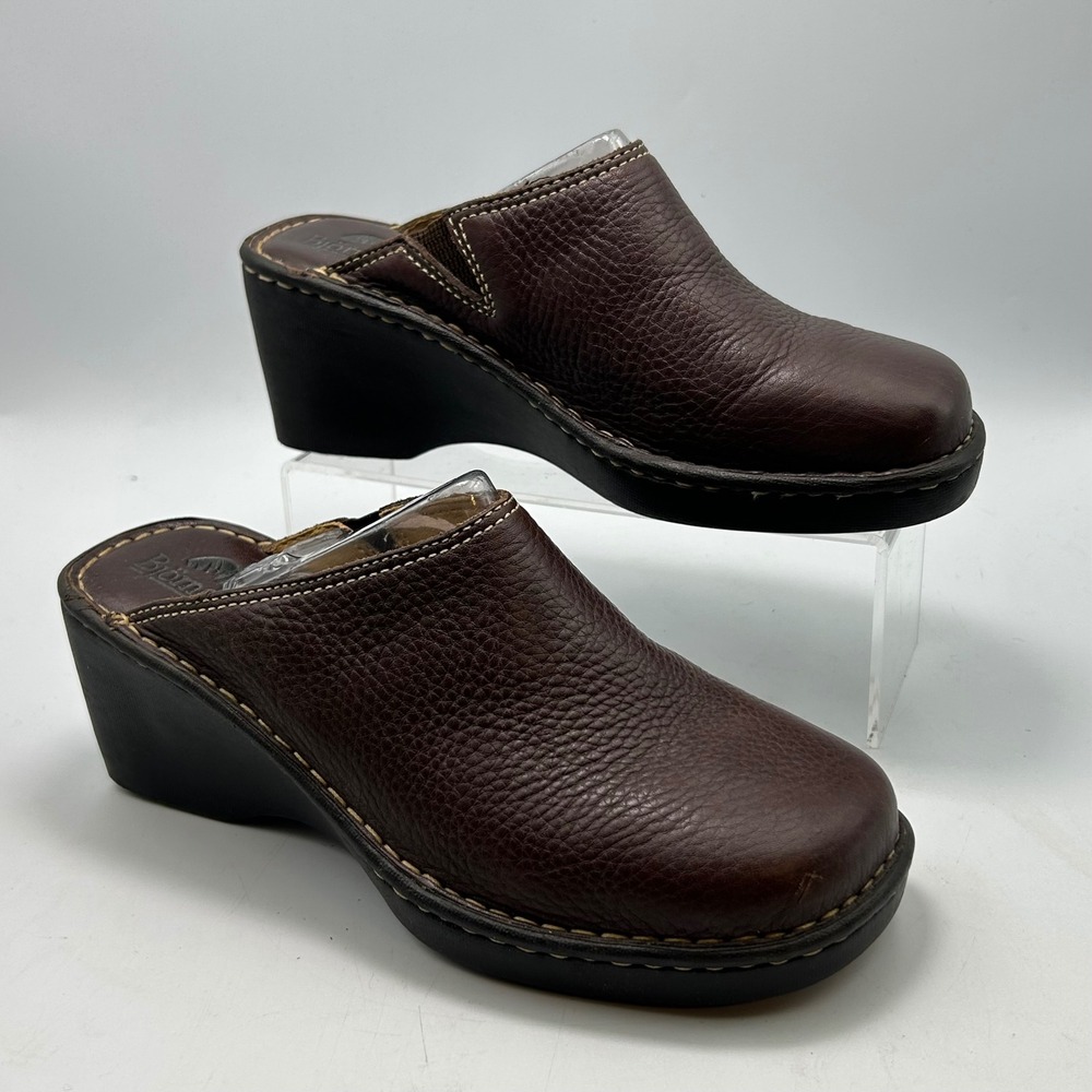 Bjorndal Traveler Mules Womens 8.5 Brown Leather Wedge Clogs Cabincore Y2K Shoes